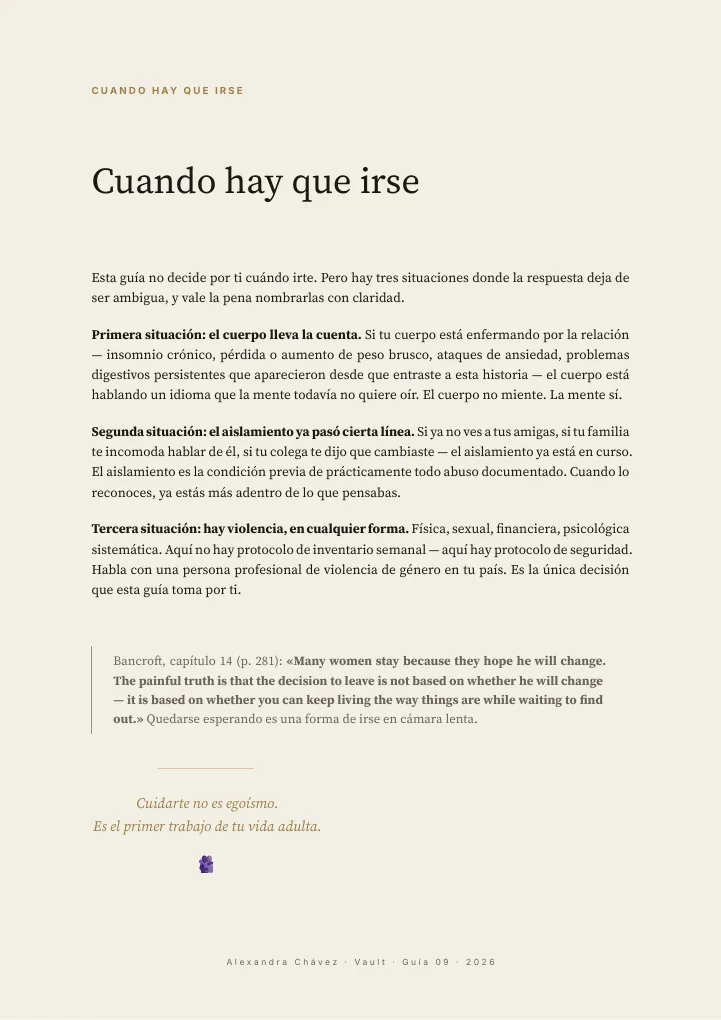Página real de la Guía 09: el capítulo «Cuando hay que irse»